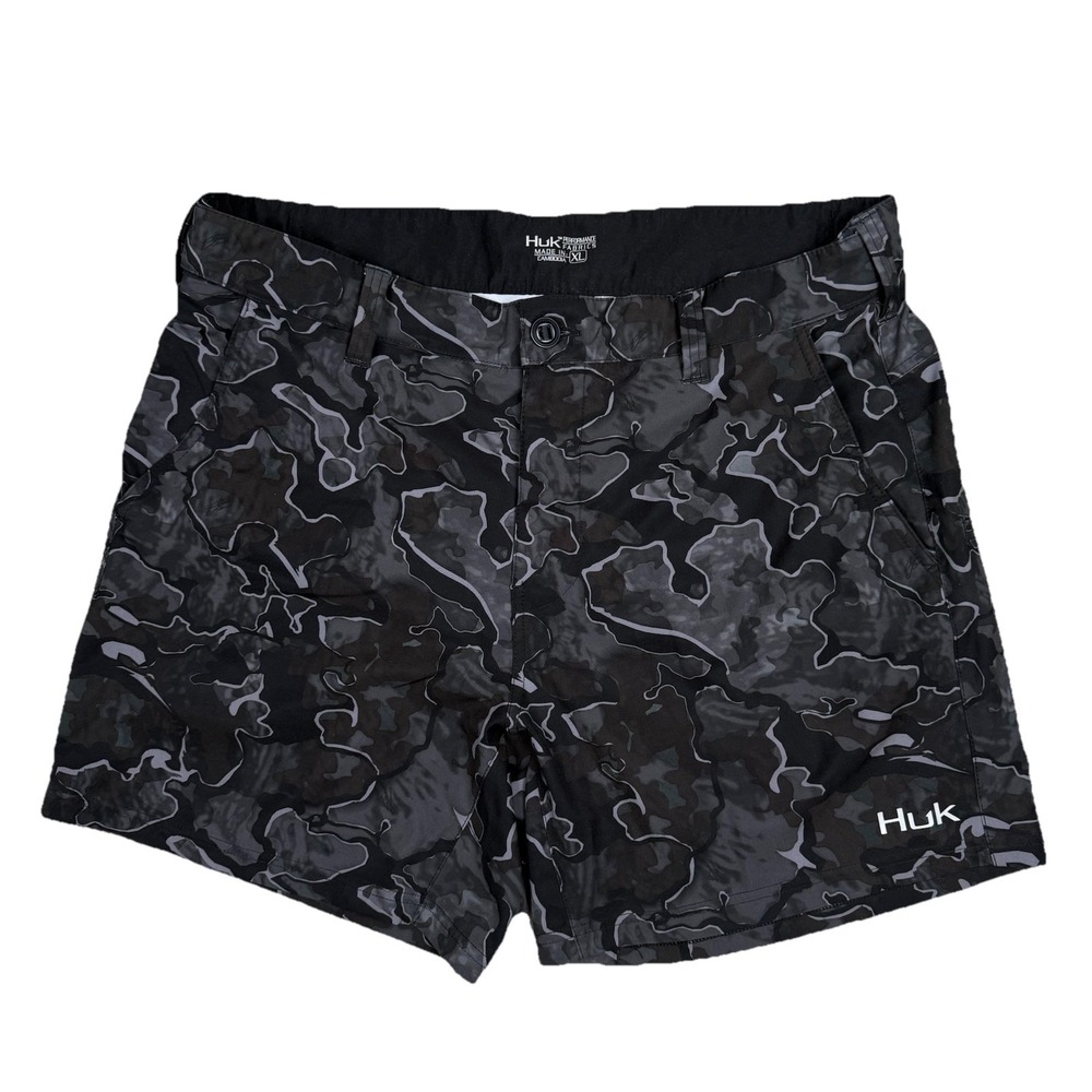 Huk Lowcountry Shorts Mens XL Black Camo Performance Fishing Quick Dry Stretch